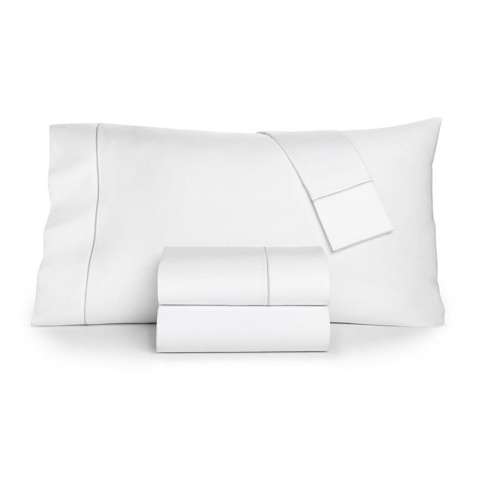 Macy’s Charter Club damask twin white smoke grey gray trim hem cotton sheet set